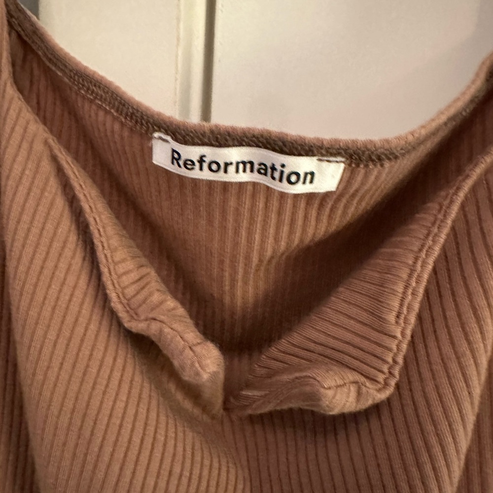 Reformation Tan Ribbed Knit Top